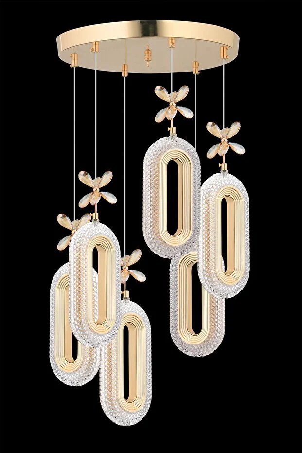 Led Alfa 6'li Gold Kumandalı 3 Renk Ledli Modern Led Avize